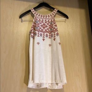 Embroidered tank top with unique neckline